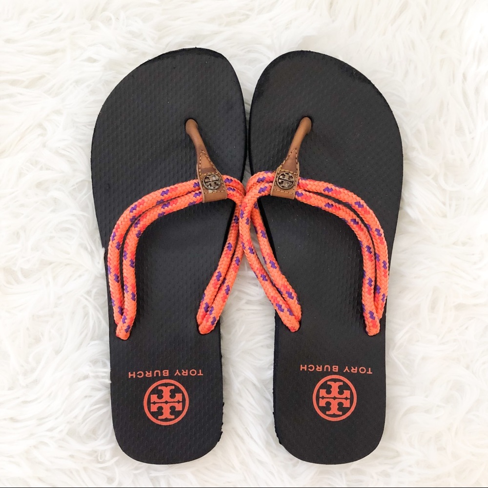 TORY BURCH Orange Rope Black Sole Flip Flops
